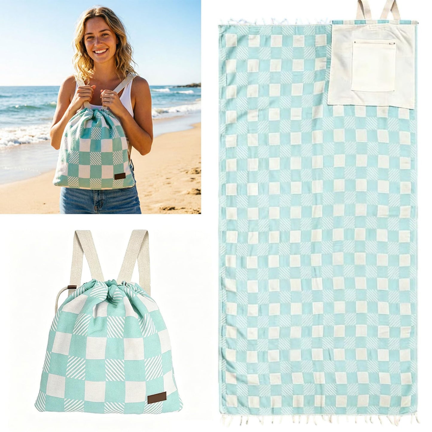 🏖️🏊♀️2‑in‑1 Convertible Beach Towel & Drawstring Backpack