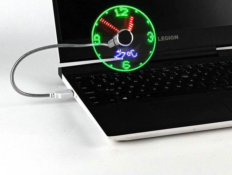 🎁USB LED Clock Fan ⏱️ | Real-Time Time & Temperature Display, Quiet Mini USB Fan for Office Desk, Home, Travel & Promotional Gifts 🎨
