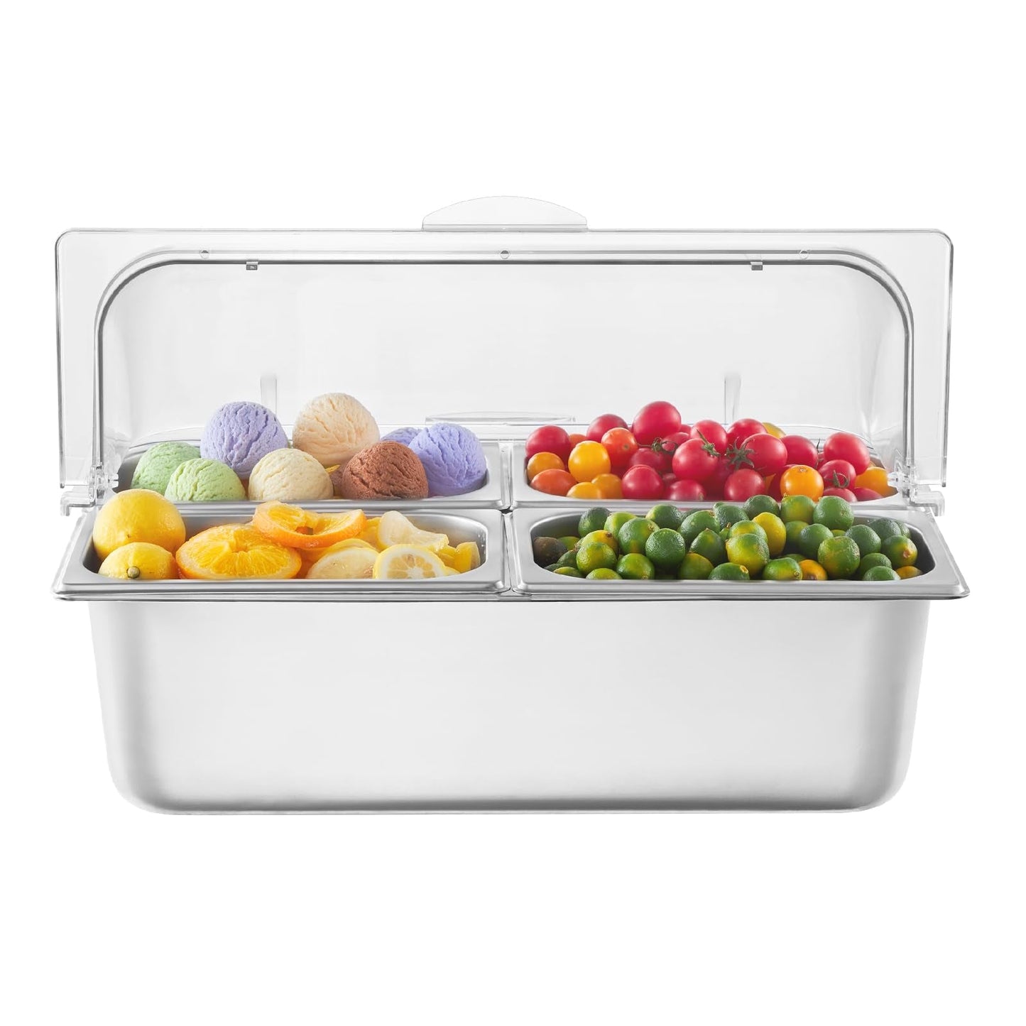 Cold Food Buffet Server 9.6Qt (6 Pans×1.6Qt) with Ice Packs for Salad Pizza Sauce Colded Serving Trays Condiments Containers for Parties Buffet