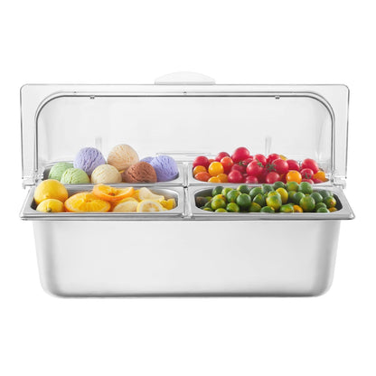 Cold Food Buffet Server 9.6Qt (6 Pans×1.6Qt) with Ice Packs for Salad Pizza Sauce Colded Serving Trays Condiments Containers for Parties Buffet
