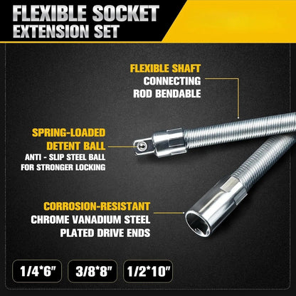 🔧 Flexible Socket Extension Rod Set  | Reaches All Hidden Bolts For Car & Home Repairs