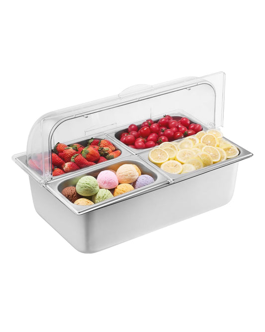 Cold Food Buffet Server 9.6Qt (6 Pans×1.6Qt) with Ice Packs for Salad Pizza Sauce Colded Serving Trays Condiments Containers for Parties Buffet