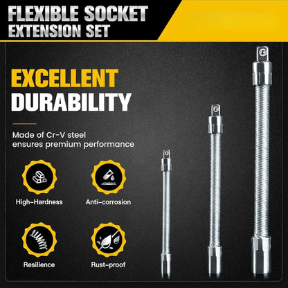🔧 Flexible Socket Extension Rod Set  | Reaches All Hidden Bolts For Car & Home Repairs