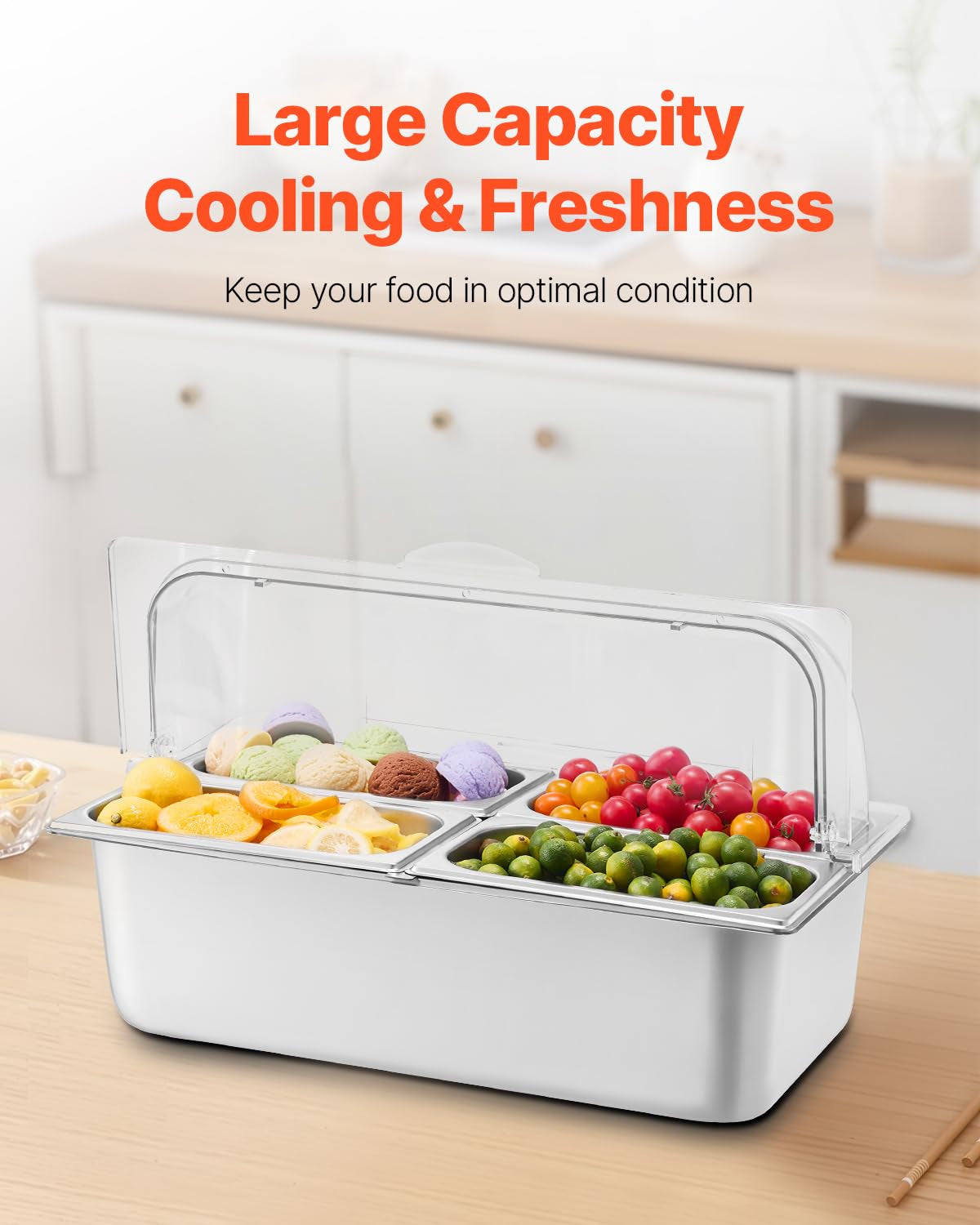 Insulated Cold Food Buffet Server | 3 x 4QT Chilled Serving Trays with Reusable Ice Packs, Cold Condiment Holder for Salads, Pizza Sauce, Dips & Appetizers, Ideal for Parties, Catering & Buffets