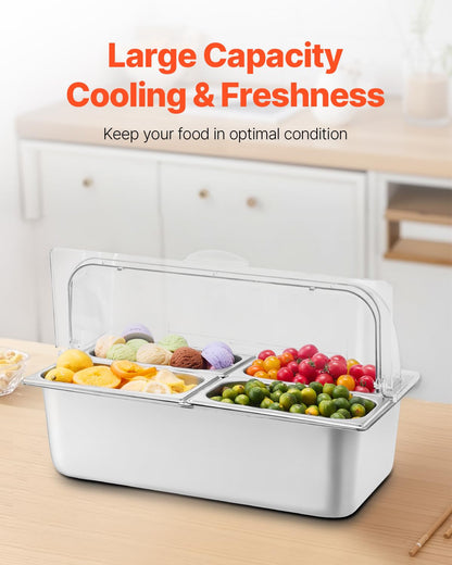 Insulated Cold Food Buffet Server | 3 x 4QT Chilled Serving Trays with Reusable Ice Packs, Cold Condiment Holder for Salads, Pizza Sauce, Dips & Appetizers, Ideal for Parties, Catering & Buffets