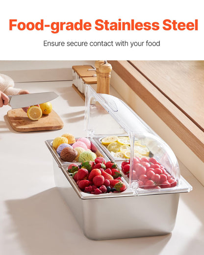 Cold Food Buffet Server 9.6Qt (6 Pans×1.6Qt) with Ice Packs for Salad Pizza Sauce Colded Serving Trays Condiments Containers for Parties Buffet