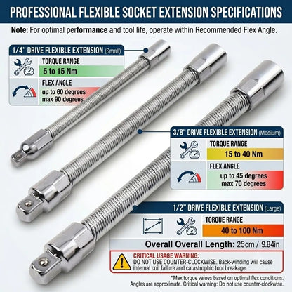 🔧 Flexible Socket Extension Rod Set  | Reaches All Hidden Bolts For Car & Home Repairs