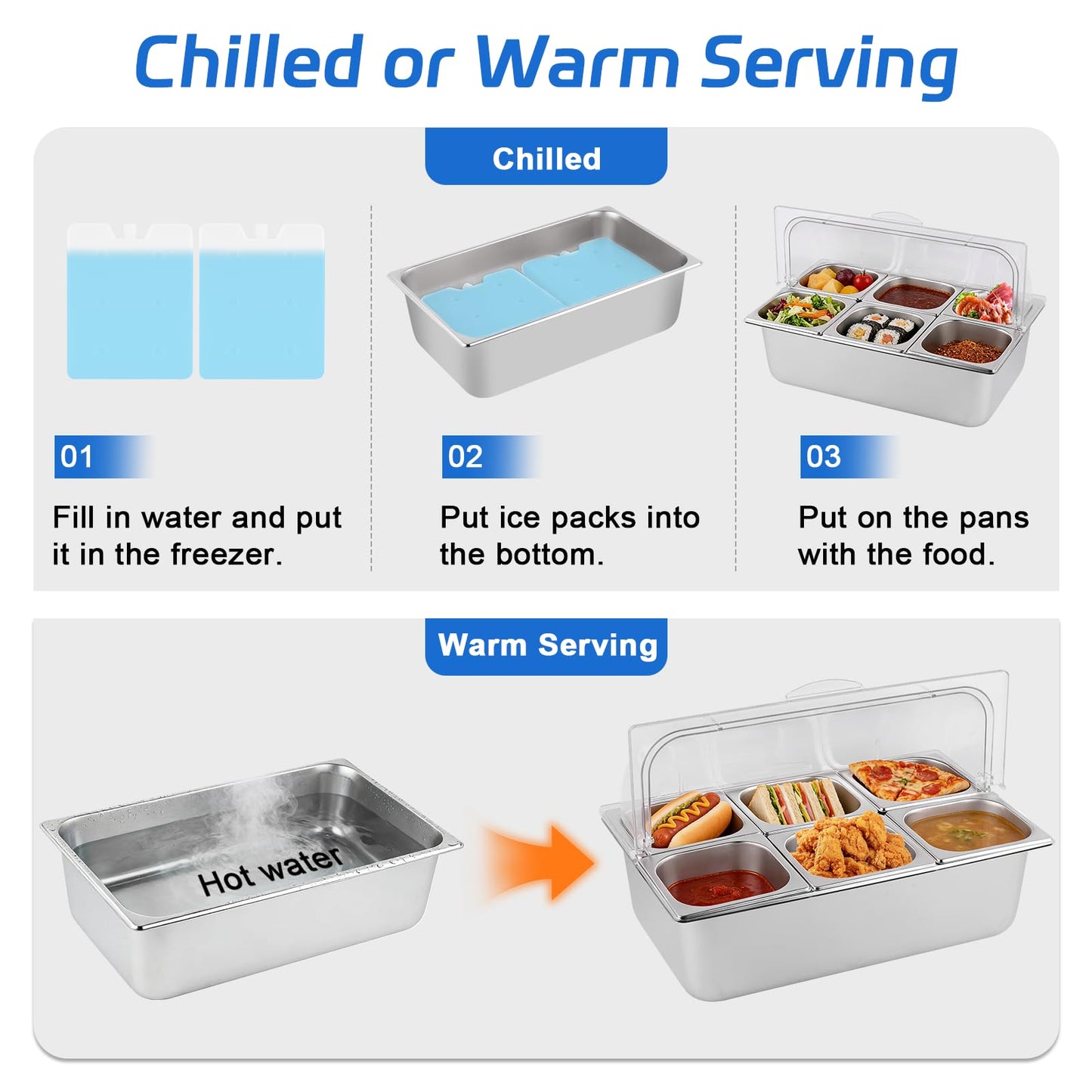 ZENFY™ 6-Pan Chilled & Warm Party Server Set (with Ice Packs & Serving Tools)