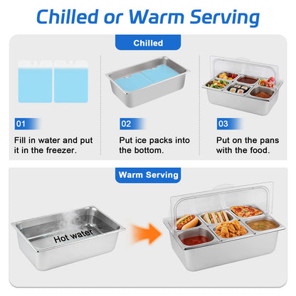 ZENFY™ 6-Pan Chilled & Warm Party Server Set (with Ice Packs & Serving Tools)