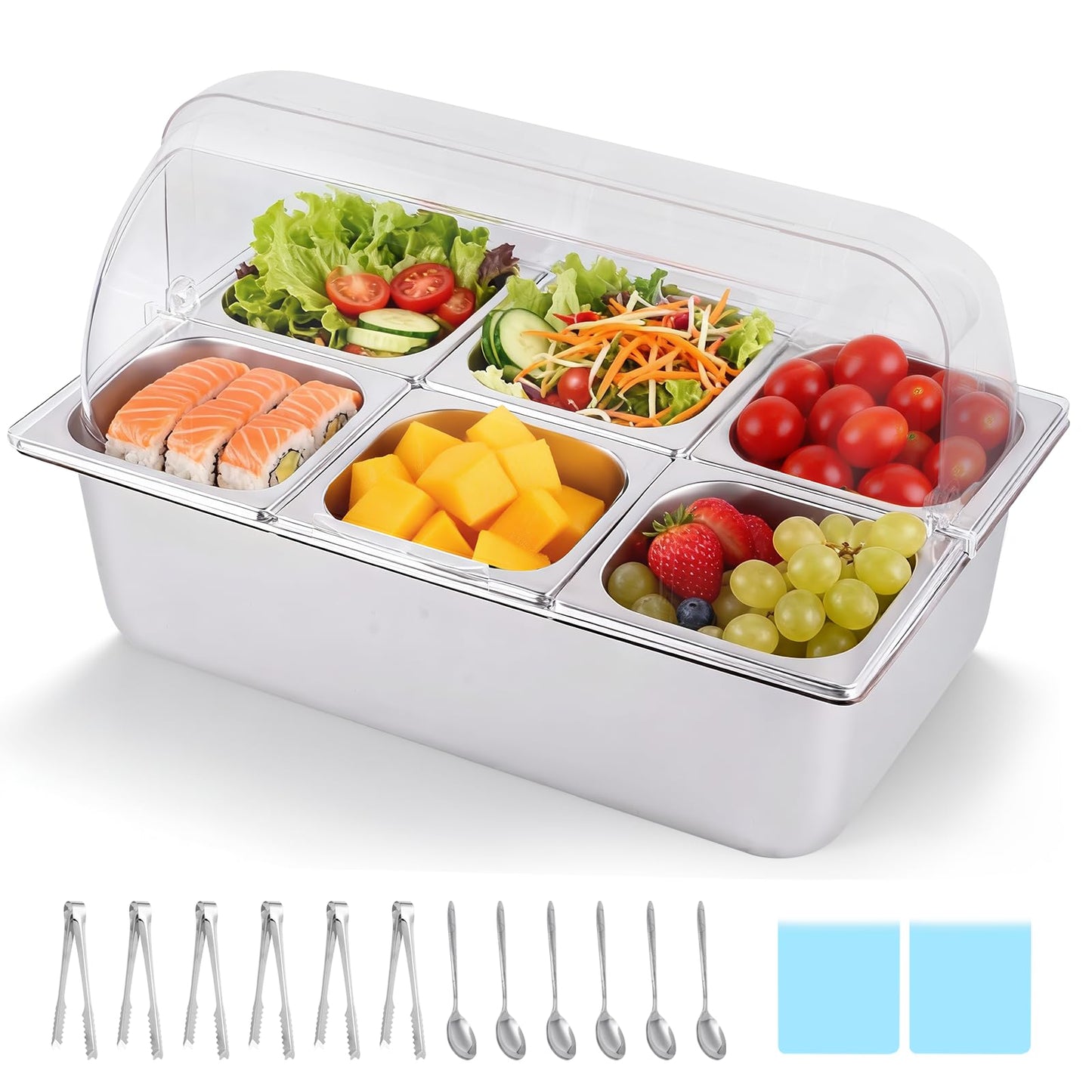 ZENFY™ 6-Pan Chilled & Warm Party Server Set (with Ice Packs & Serving Tools)
