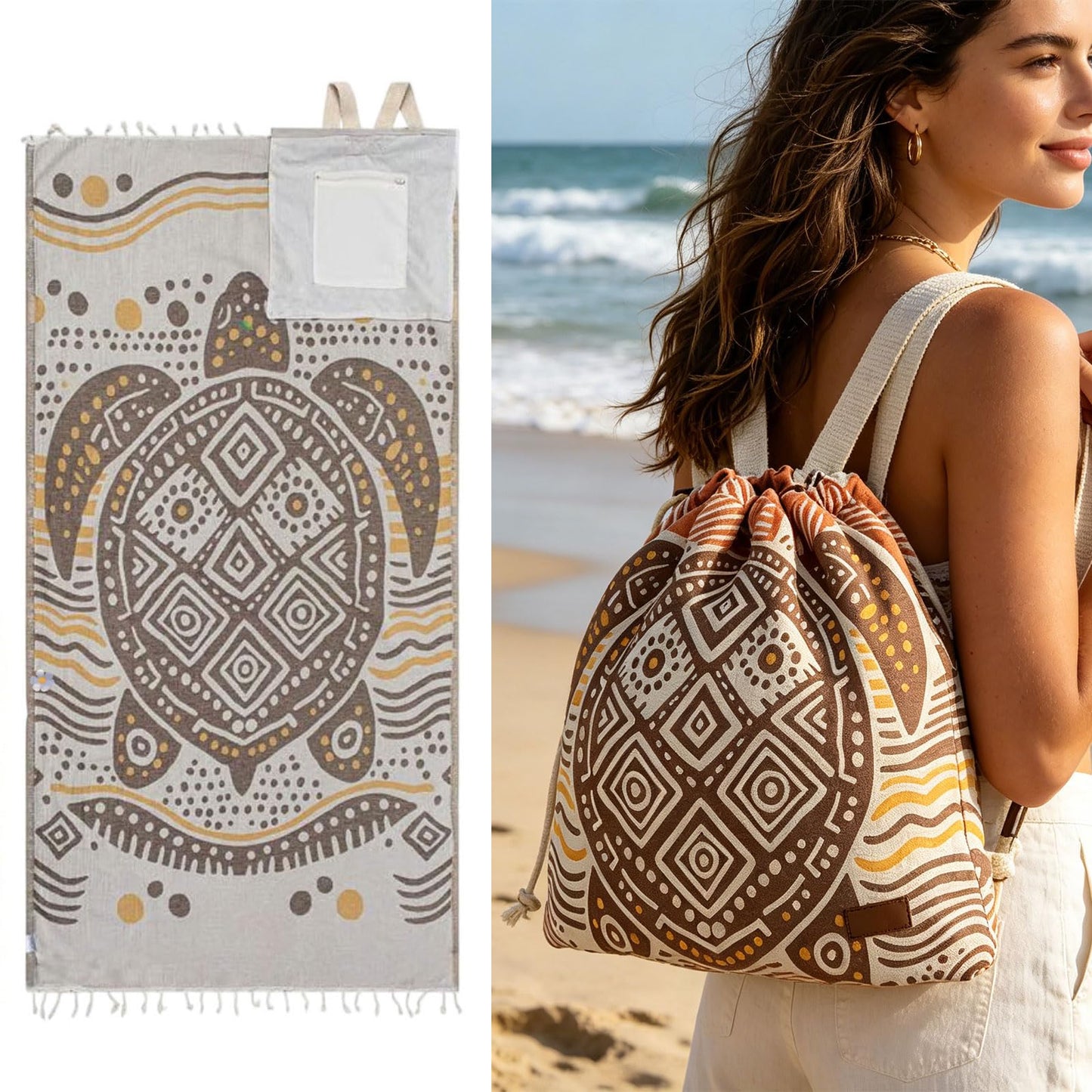 🏖️🏊‍♀️2‑in‑1 Convertible Beach Towel & Drawstring Backpack