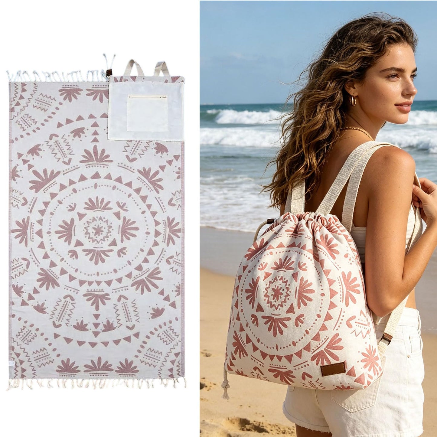 🏖️🏊‍♀️2‑in‑1 Convertible Beach Towel & Drawstring Backpack