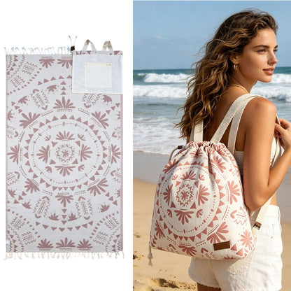 🏖️🏊‍♀️2‑in‑1 Convertible Beach Towel & Drawstring Backpack
