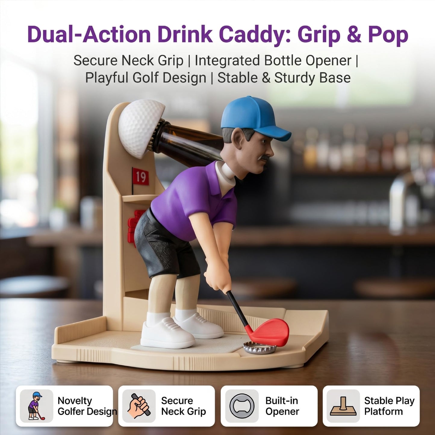 ⛳🍺✨Hook-It Harry Golfer Bottle Cap Launcher | Interactive Beer Opener, Funny Golf-Themed Novelty Gift for Golf Lovers, Party Bar Tool